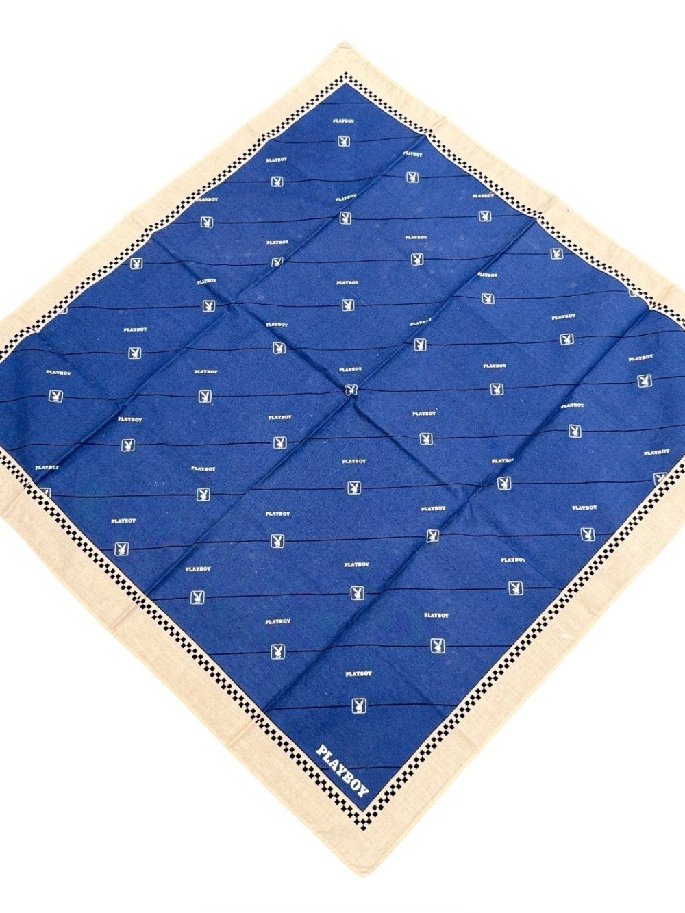 Vintage Playboy handkerchief bandana pocket square blue white 70s 80s rare